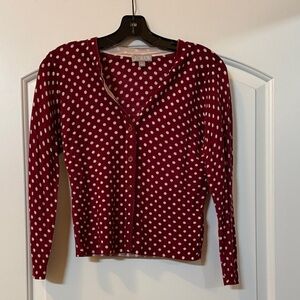 J. Crew Wine Red Polka Dot Cardigan
